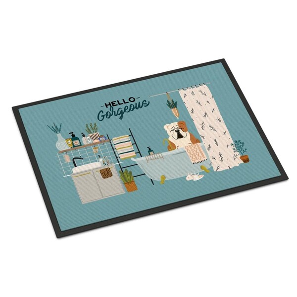 Carolines Treasures 18 x 27 in. Fawn White English Bulldog in Bathtub Indoor or Outdoor Mat CK7547MAT - main